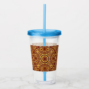 Moroccan Boho Red Gold Abstract Pattern Acrylic Tumbler