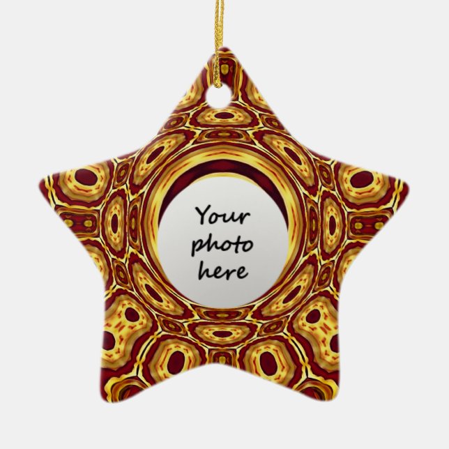 Moroccan Boho Red Gold Abstract Pattern Ceramic Tree Decoration (Front)