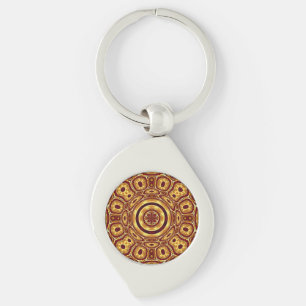 Moroccan Boho Red Gold Abstract Pattern Key Ring