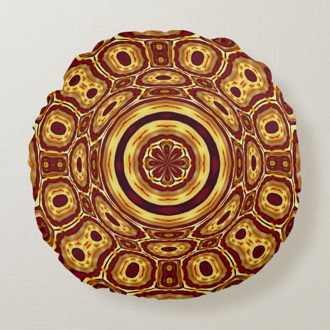 Moroccan Boho Red Gold Abstract Pattern Round Cushion (Front)