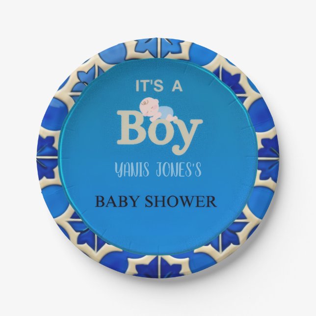Moroccan Boy Baby Shower  Paper Plate (Front)