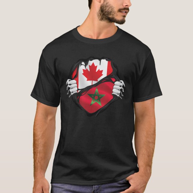 Moroccan Canadian Hands Ripped Roots Flag T-Shirt (Front)