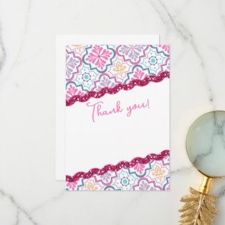 Moroccan Chic Glittery Modern Thank You Card