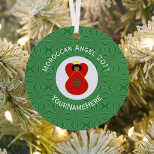 Moroccan Christmas Angel Flag Personalised Metal Tree Decoration