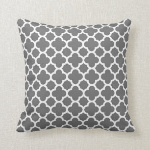 Moroccan Clover Quatrefoil in Grey and White Cushion