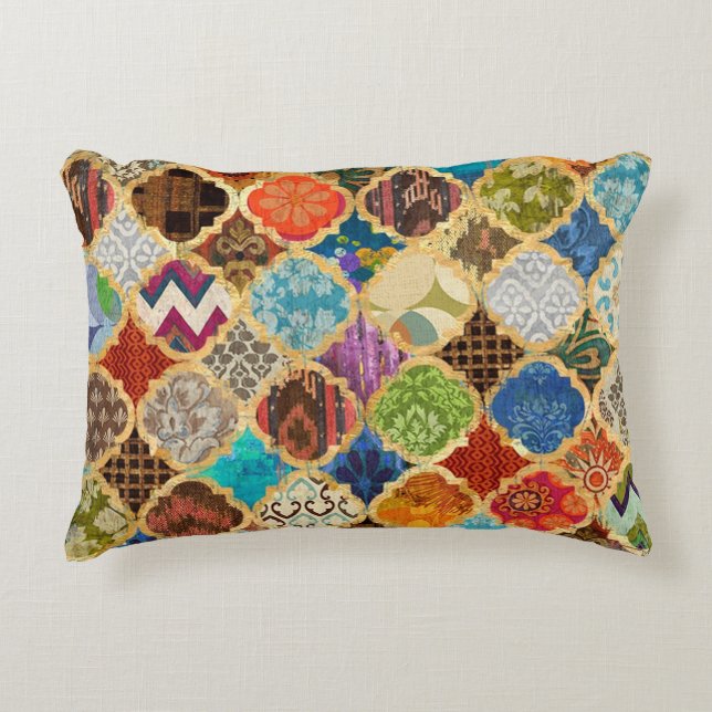 Moroccan Colourful Gold Cool Modern Pattern Boho  Decorative Cushion (Front)