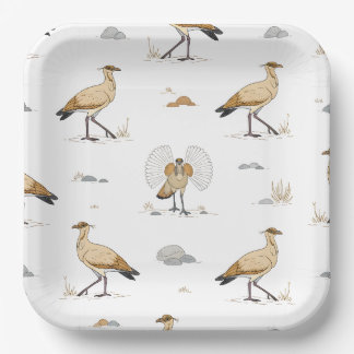 Moroccan Cream Color Bird Pattern Paper Plate