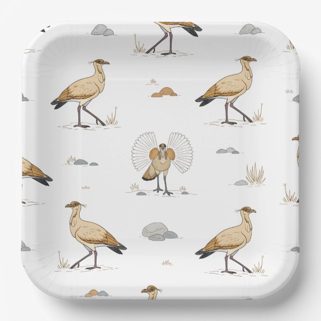 Moroccan Cream Color Bird Pattern Paper Plate (Front)