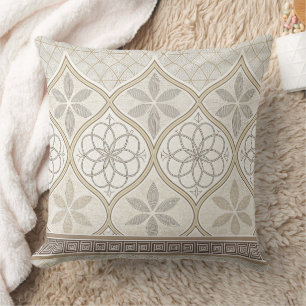 Moroccan Cream Taupe Chocolate Geometric Tile Cushion