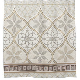 Moroccan Cream Taupe Chocolate Geometric Tile Shower Curtain