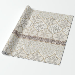 Moroccan Cream Taupe Chocolate Geometric Tile Wrapping Paper