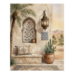 Moroccan Desert Oasis Watercolor Boho Wall Art