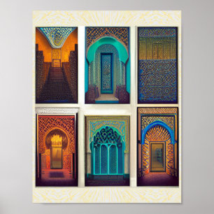 Moroccan designs arches colourful poster print