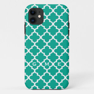 Moroccan emerald green tile design 3 monogram Case-Mate iPhone case