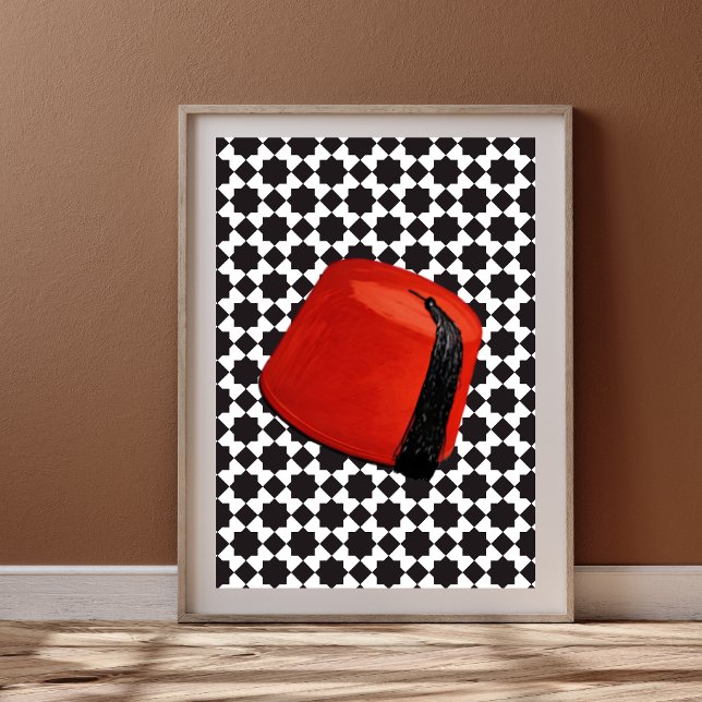 Moroccan Fez Hat- Red Tarboosh with Geometric Tile Poster (Creator Uploaded)