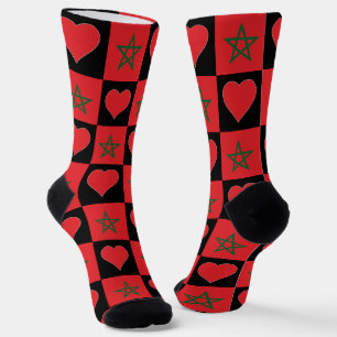 Moroccan Flag Heart Pattern Morocco National Pride Socks