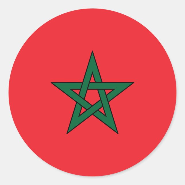 Moroccan Flag Red Green Star Classic Round Sticker (Front)