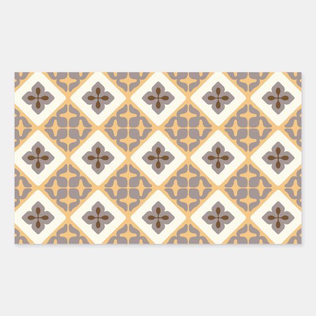 Moroccan Floral Tile Pattern Apricot Mauve Rectangular Sticker (Front)