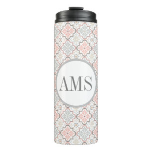Moroccan Flowers Monogram Personalised Thermal Tumbler
