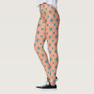 Moroccan Geometric Floral Tile Pattern Leggings