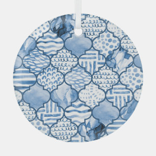 Moroccan geometric, watercolor seamless pattern. glass tree decoration
