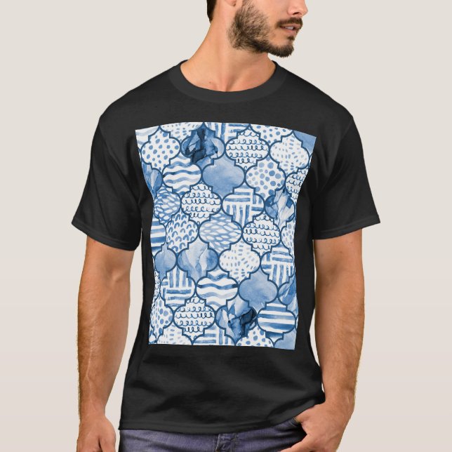 Moroccan geometric, watercolor seamless pattern. T-Shirt (Front)