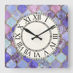 Moroccan Glass Tile and Fancy Face Square Wall Clock