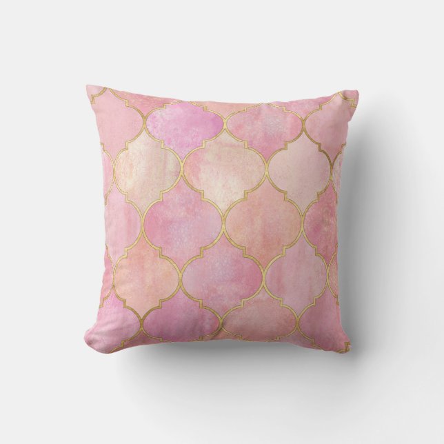 Moroccan Gold Line: Pink Watercolor Cushion (Front)