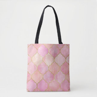 Moroccan Gold Line: Pink Watercolor Tote Bag
