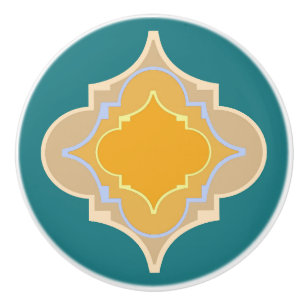 Moroccan green and gold hues shapes ceramic knob