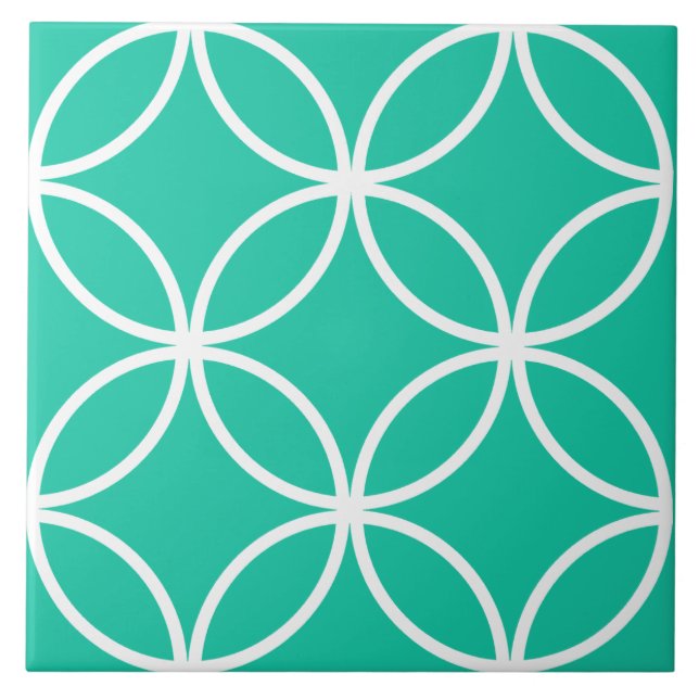 Moroccan green and white petals circle diamond tile (Front)