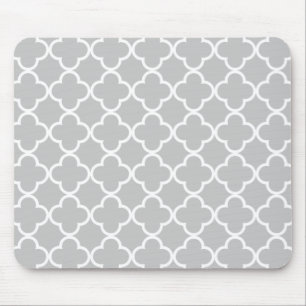Moroccan Grey White Quatrefoil Pattern Mouse Pad