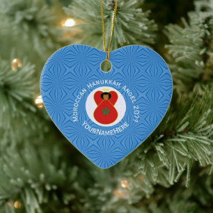 Moroccan Hanukkah Angel Flag Personalised  Ceramic Tree Decoration