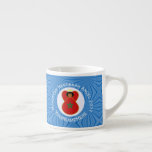 Moroccan Hanukkah Angel Flag Personalised Espresso Cup<br><div class="desc">Espresso cup shows the flag of Morocco worn by this angel. Designed to share Moroccan heritage in Hanukkah decor, the Angel flies inside a circle of white squiggly squares. It is all on a background of blue squiggly squares. Change the ?? to customise and reflect a special year. Add your...</div>