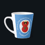 Moroccan Hanukkah Angel Flag Personalised Latte Mug<br><div class="desc">The flag of Morocco is worn by this angel on a latte mug. Designed to share Moroccan heritage in Hanukkah decor, the Angel flies inside a circle of white squiggly squares. It is all on a background of blue squiggly squares. Change the ?? to customise and reflect a special year....</div>