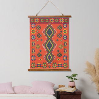 Moroccan Harmony in Orange Hanging Tapestry