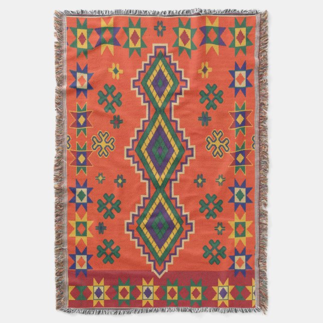 Moroccan Harmony in Orange Throw Blanket (Front Vertical)