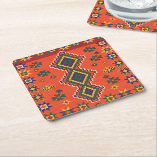 Moroccan Harmony in Orange Throw Pillow Square Paper Coaster