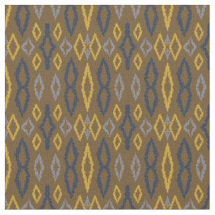 Moroccan Ikat Blue Yellow Brown Pattern  Fabric