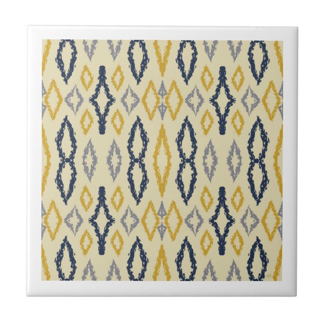Moroccan Ikat Blue Yellow Pattern Tile (Front)
