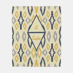 Moroccan Ikat Blue Yellow Personalized Fleece Blanket