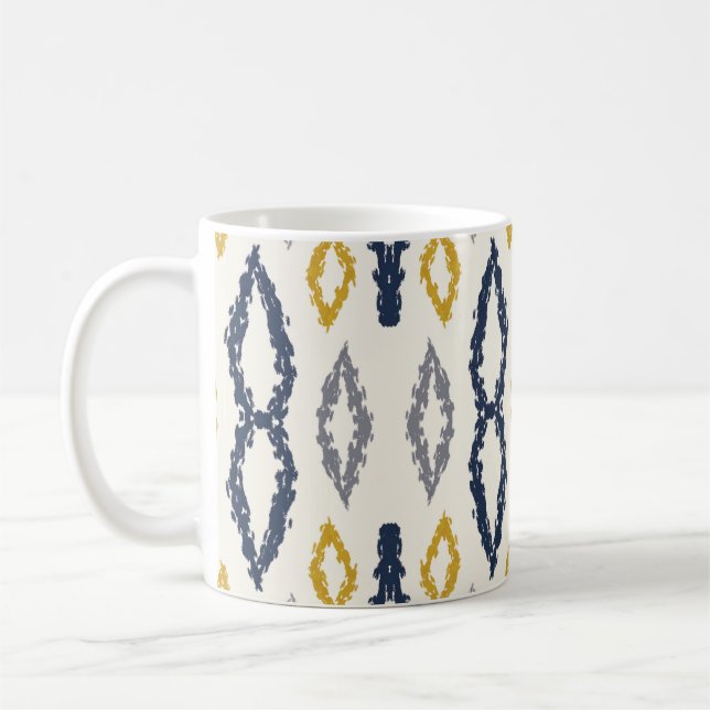 Moroccan Ikat Blue Yellow White Pattern Coffee Mug (Left)