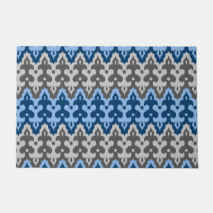 Moroccan Ikat Damask, Blue and Grey / Grey Doormat