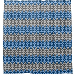 Moroccan Ikat Damask, Blue and Grey / Grey Shower Curtain