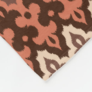 Moroccan Ikat Damask, Brown, Taupe & Rust Fleece Blanket
