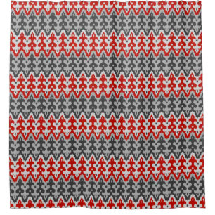 Moroccan Ikat Damask, Graphite Grey and Red Shower Curtain