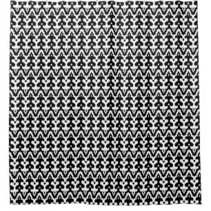 Moroccan Ikat Damask Pattern, Black and White Shower Curtain