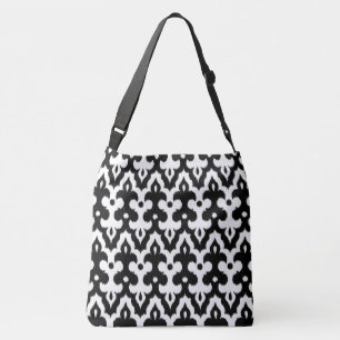 Moroccan Ikat Damask Pattern, Black & White Crossbody Bag