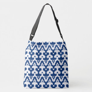 Moroccan Ikat Damask Pattern, Cobalt Blue & White Crossbody Bag