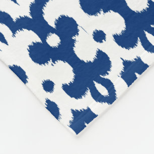 Moroccan Ikat Damask Pattern, Cobalt Blue & White Fleece Blanket